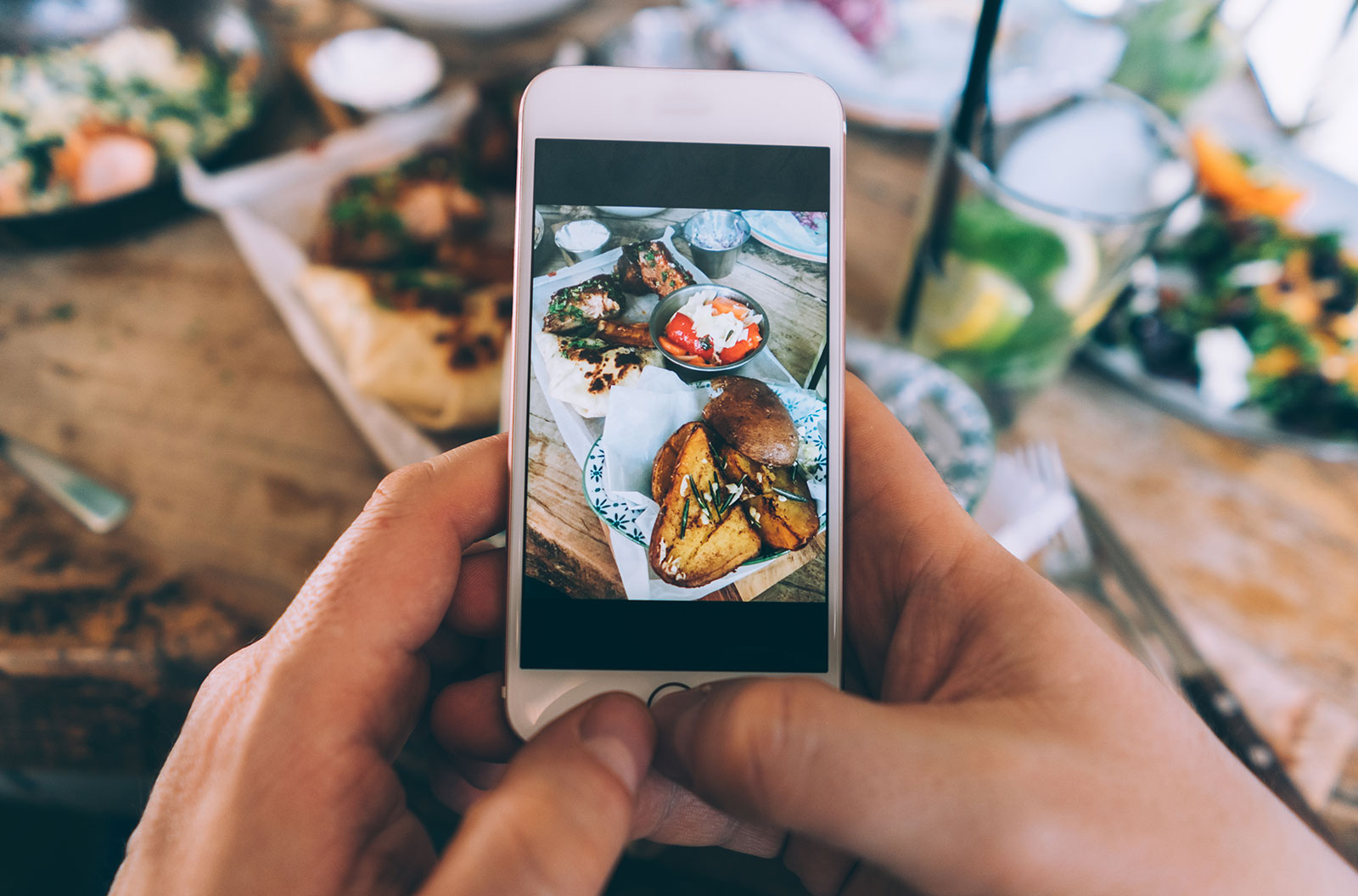 Taking a photo of a meal with phone