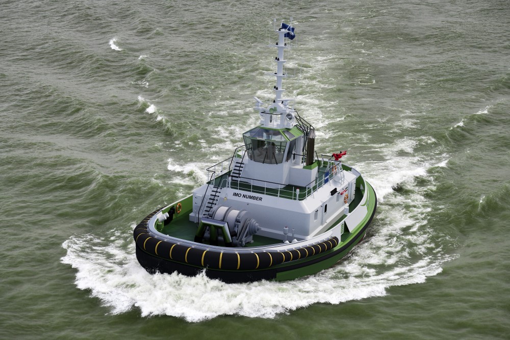 An artist impression of ‘Sparky’, the world’s first fully electric tugboat with a 70 ton bollard pull