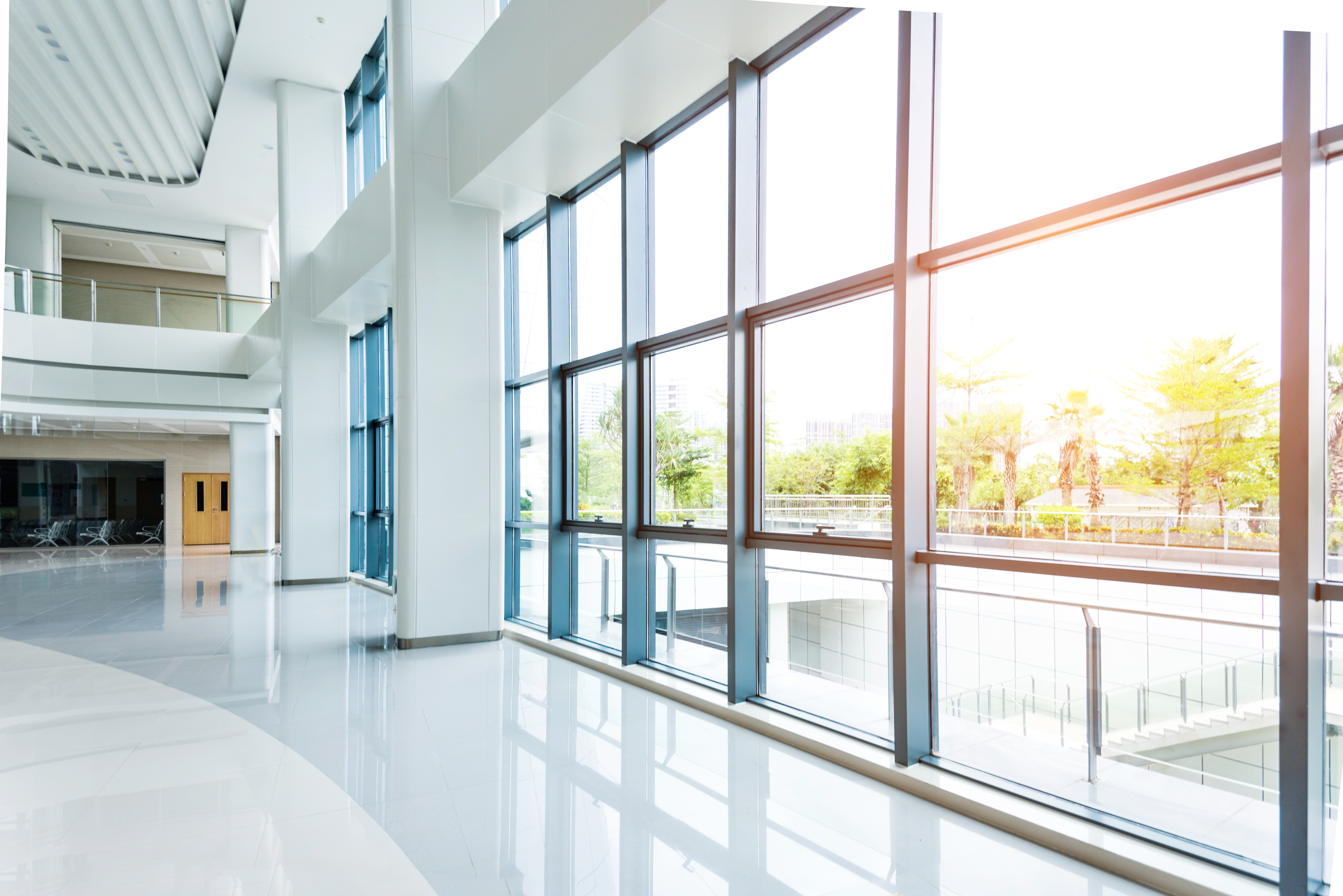 Empty lobby with glass window