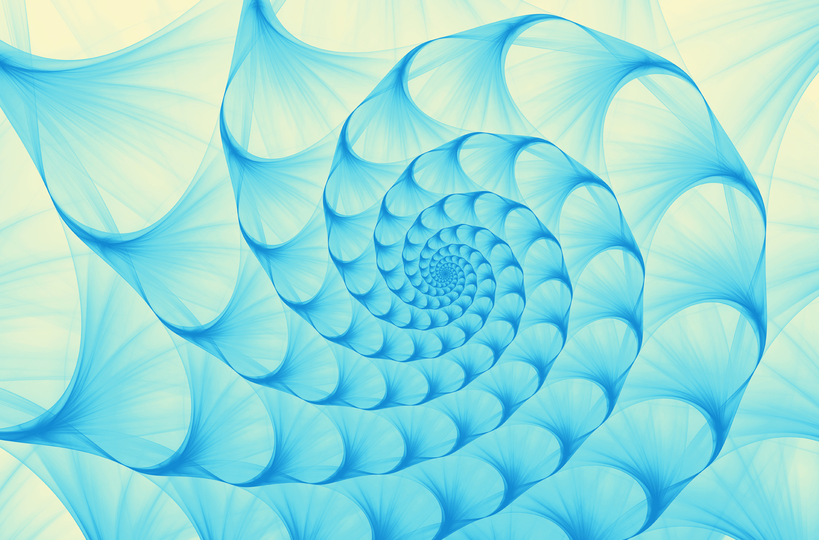 Abstract spiral-patterned sea shell with blue and light yellow pastel colors