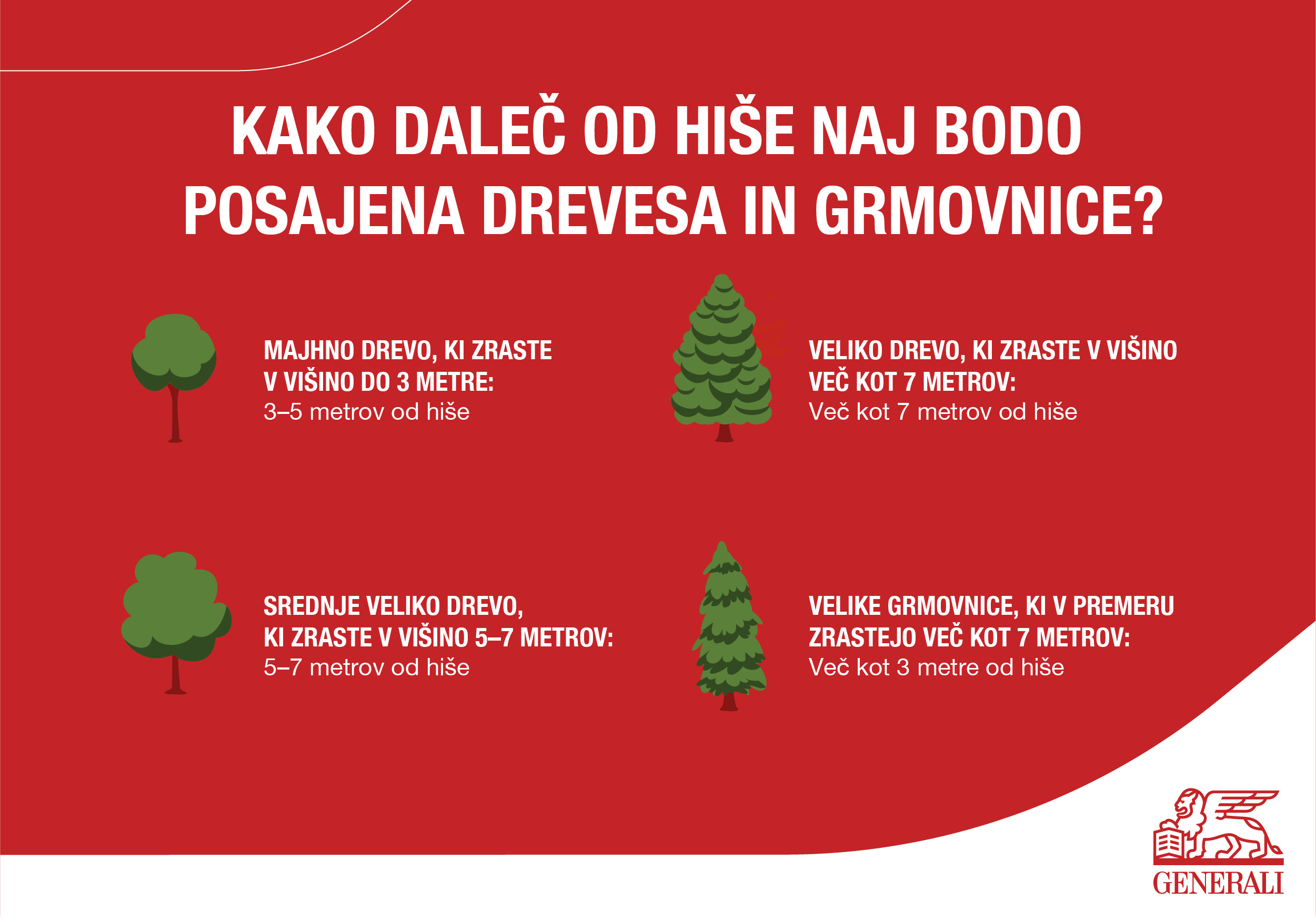 Infografika: Kako daleč od hiše naj bo posajeno drevo?