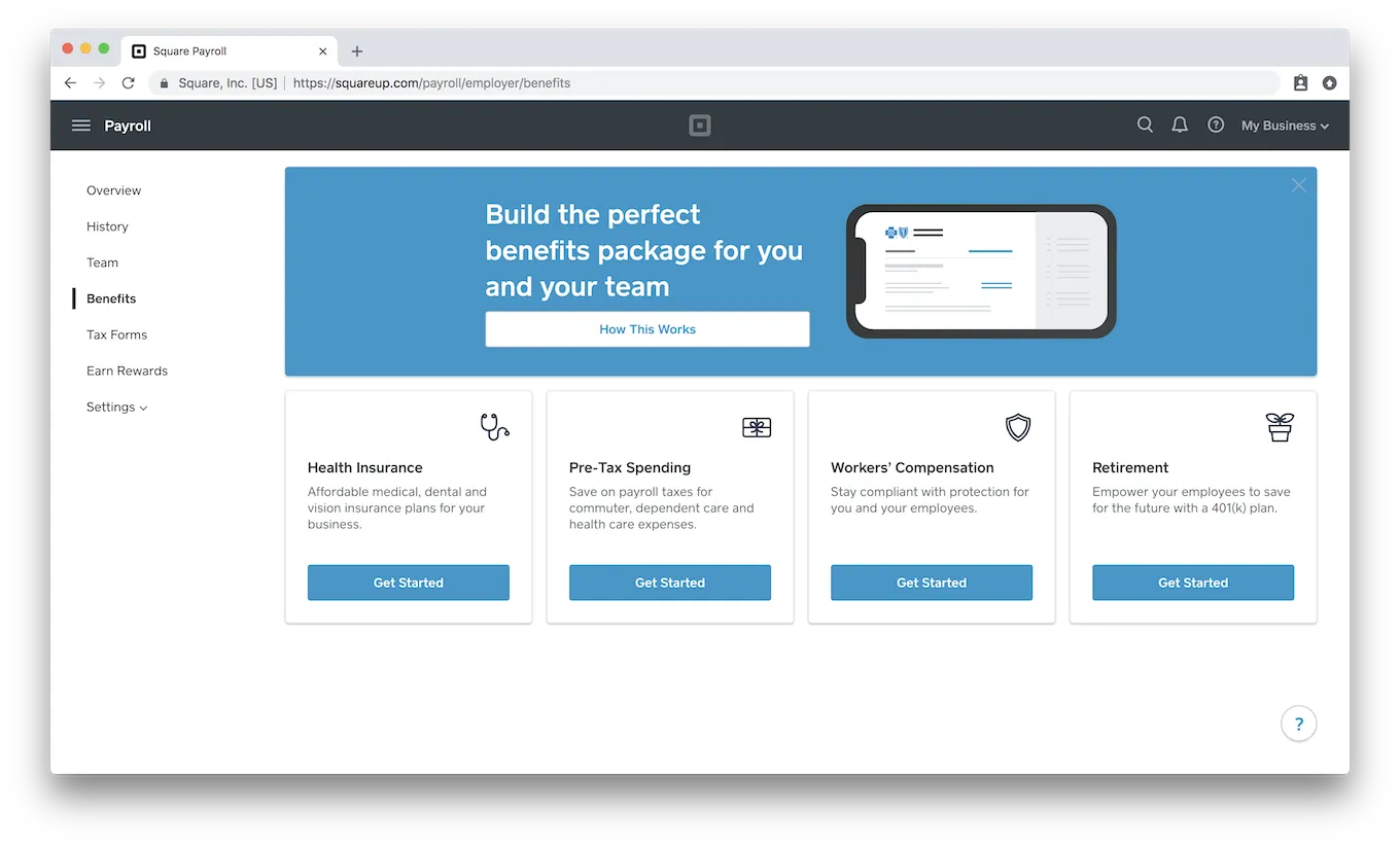 Access benefits through Square Payroll