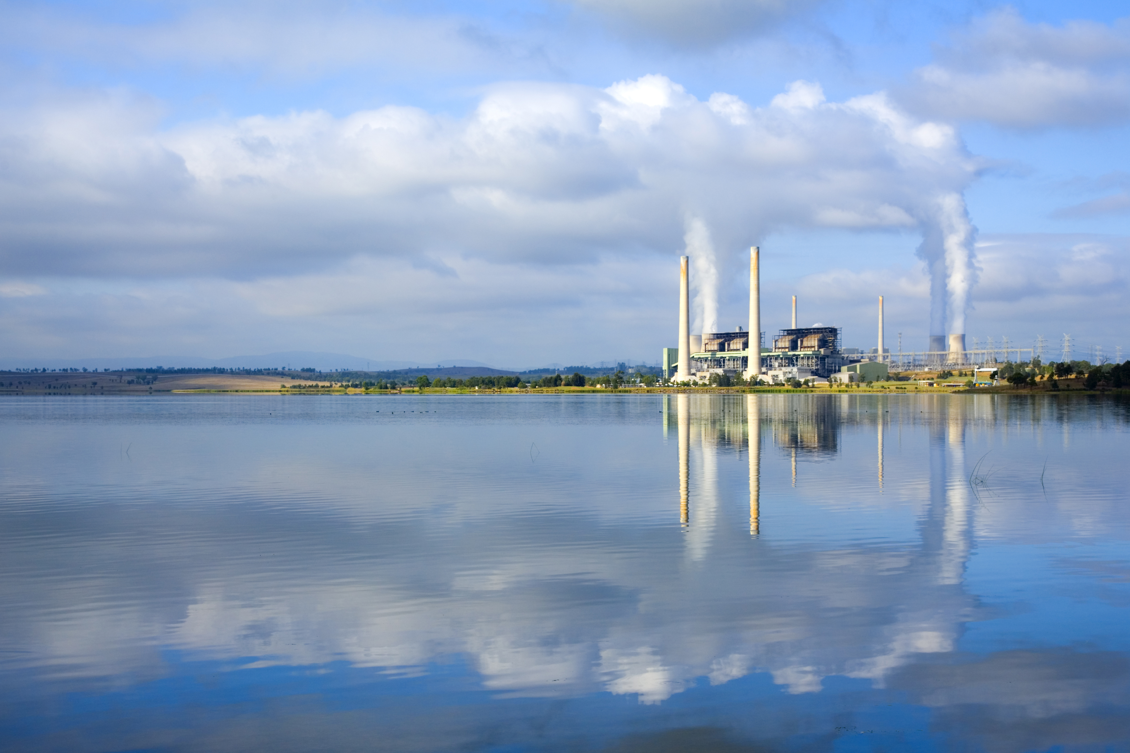 Power Station Coal Fired Australia Reflected in Lake