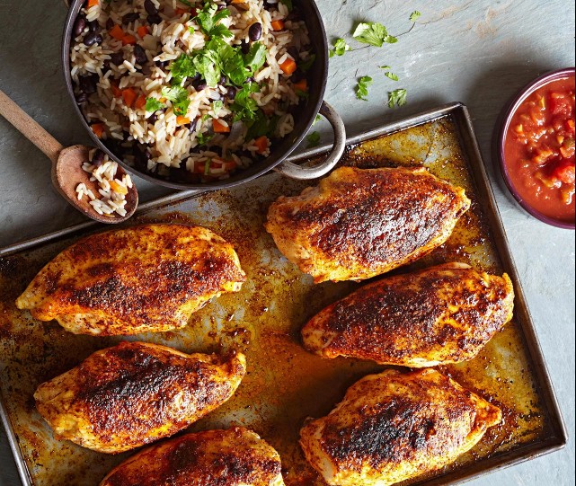 Baked Chicken Breasts with Black Bean Rice Pilaf