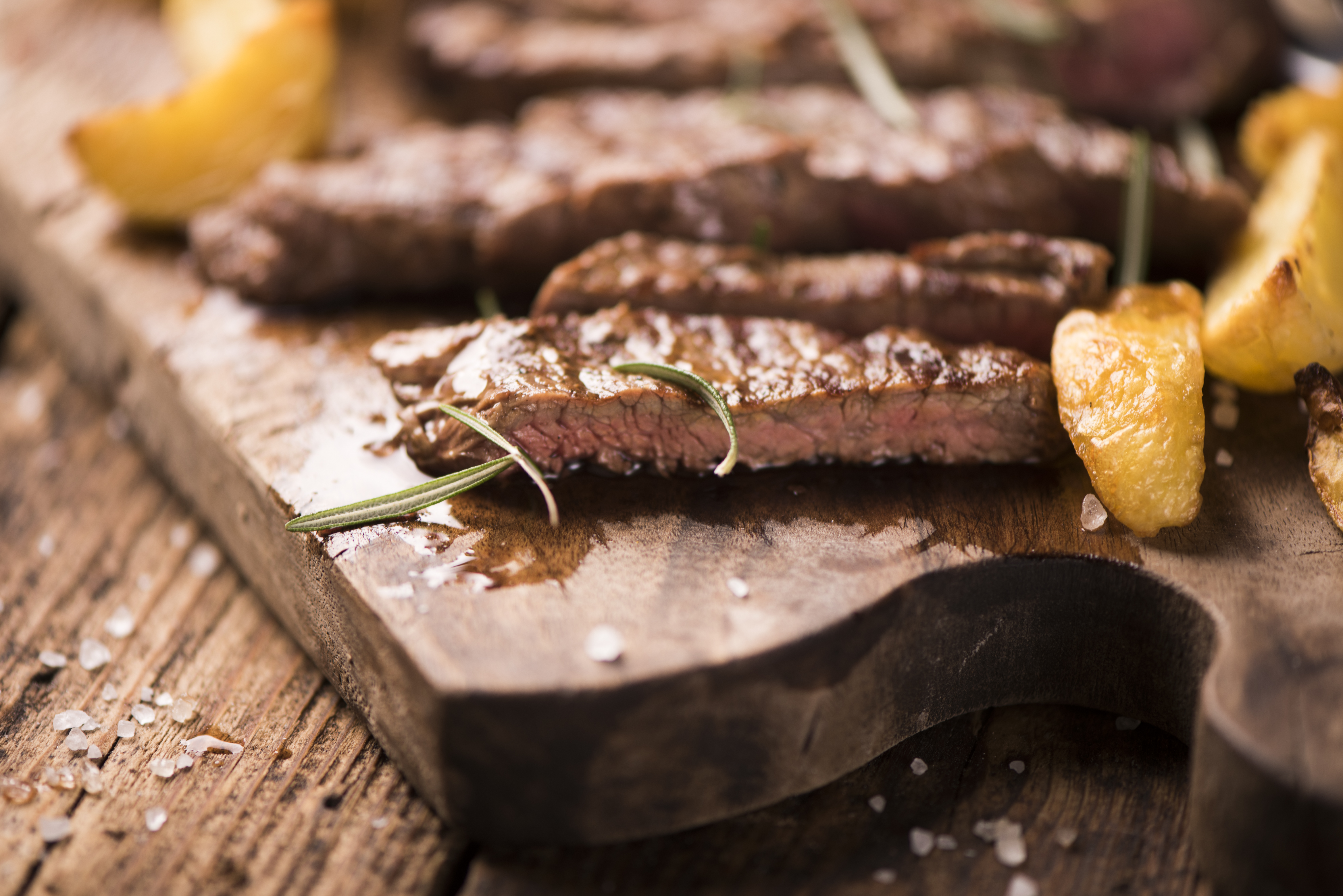 Closeup of a slice of beef steak