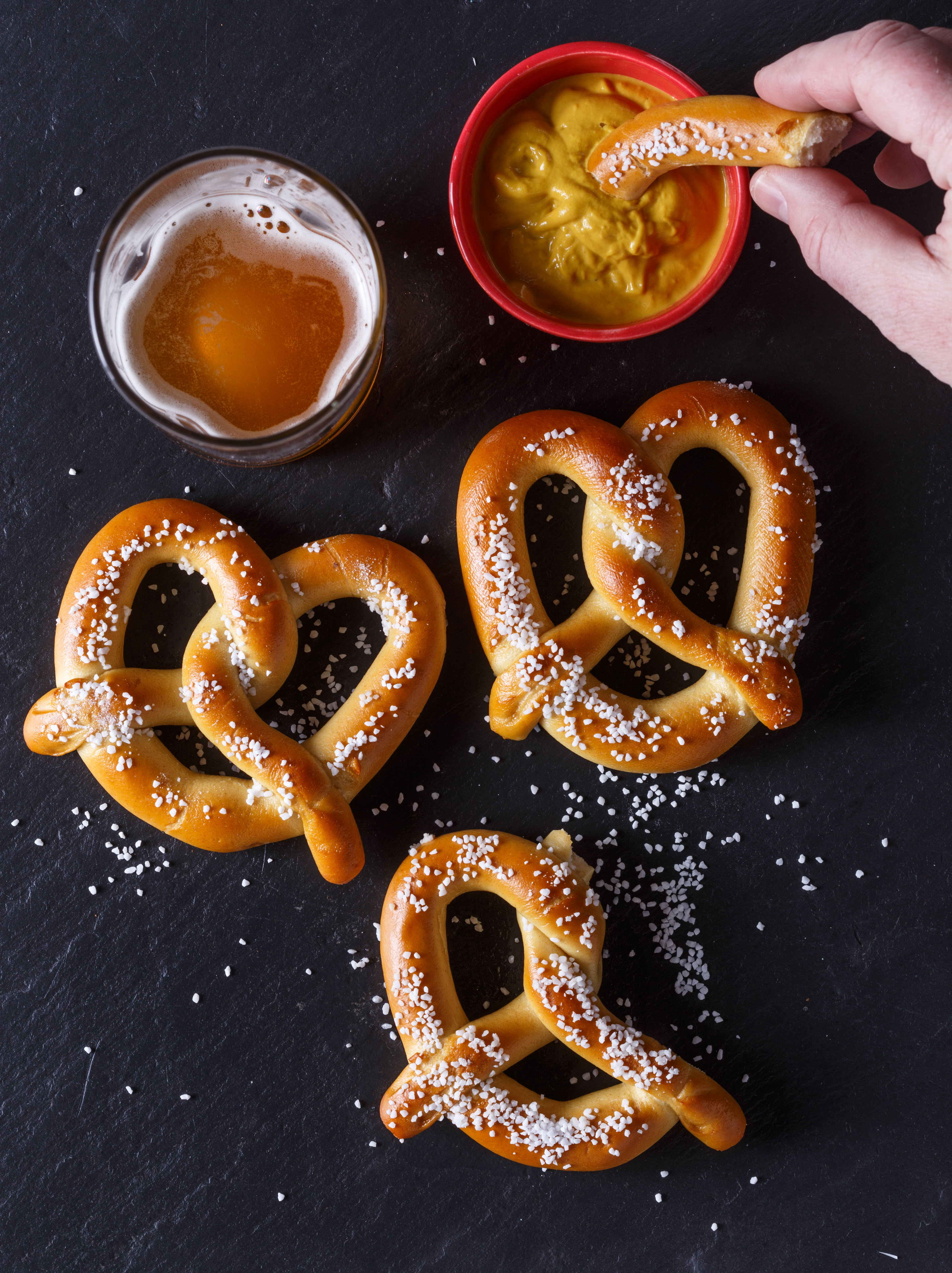 Pretzels on slate background