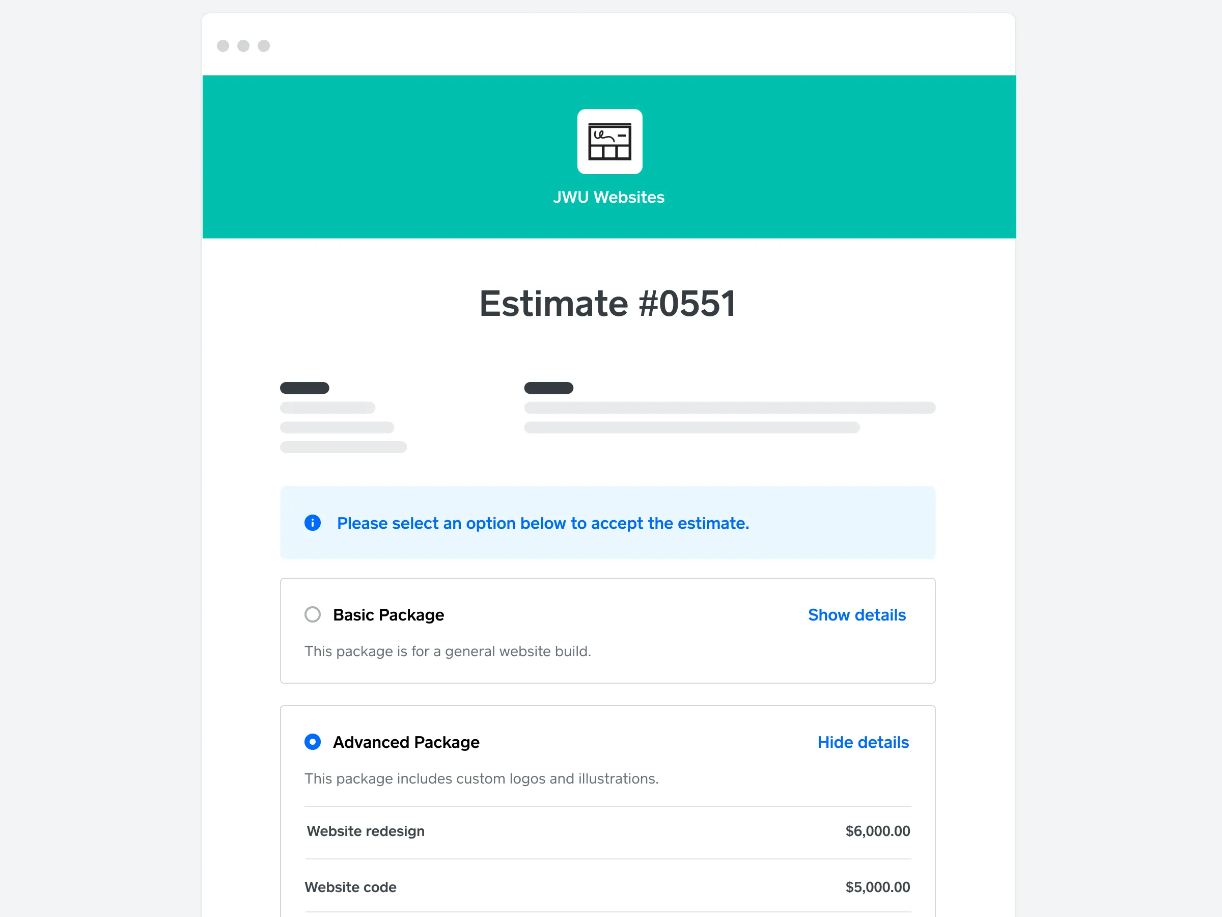 Square Invoices - Estimate template