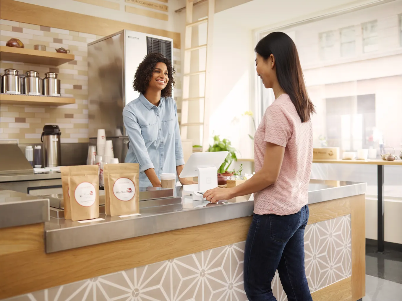 transaction at the coffee counter