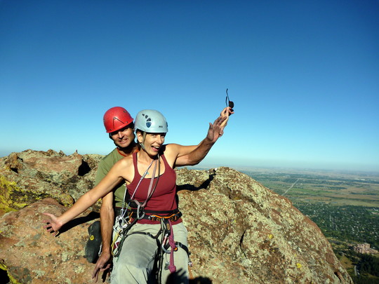 Spivak at the summit with her fiancé.