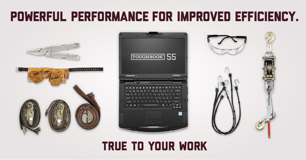 A selection of field services equipment including a rugged laptop and tools.