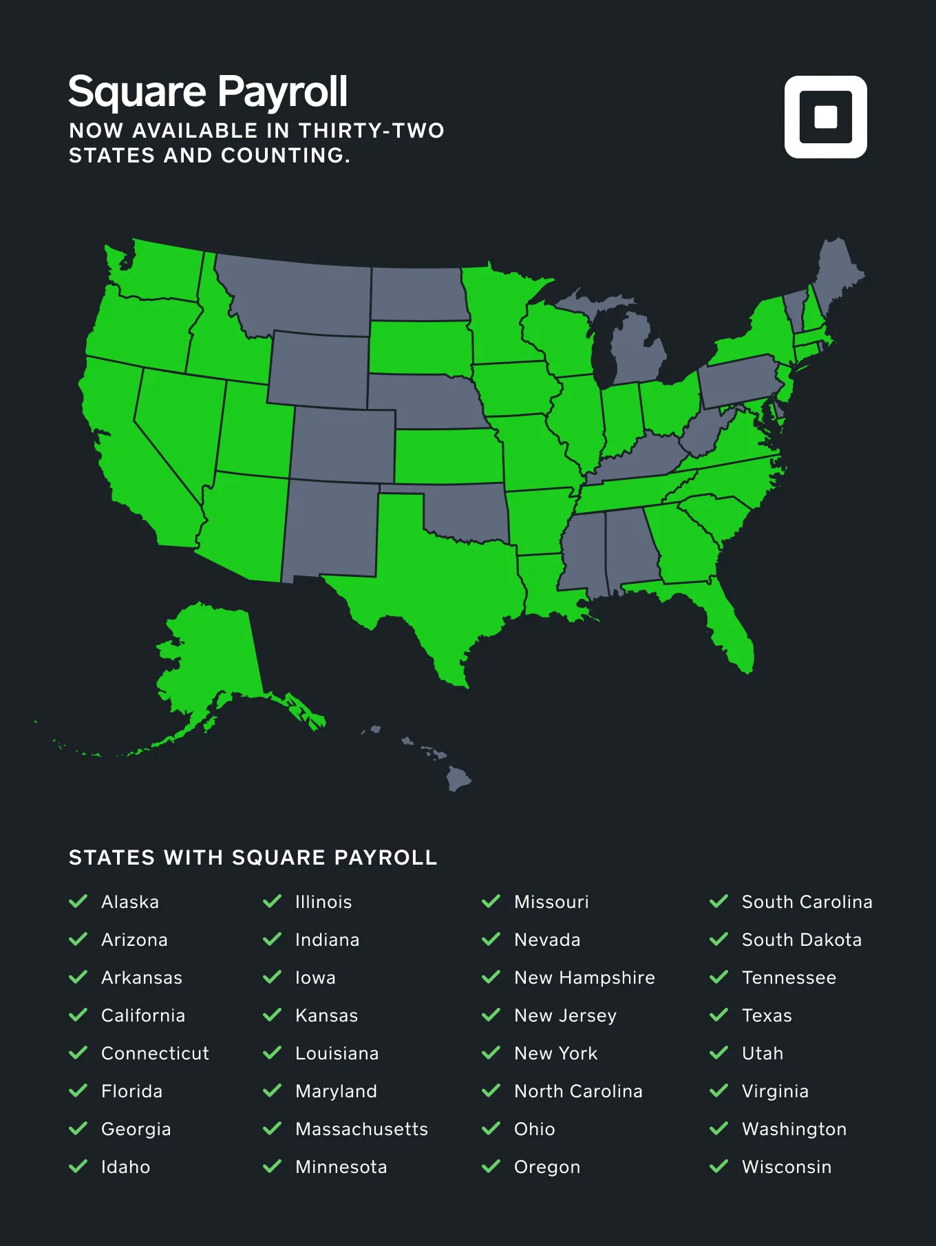 map of Square payroll states