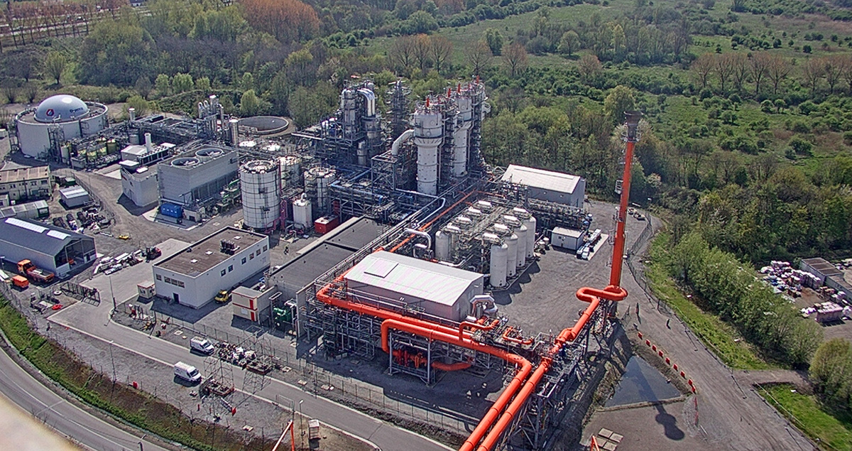 A view of LanzaTech’s Steelanol plant at ArcelorMittal Gent in Belgium, reducing blast furnace emissions